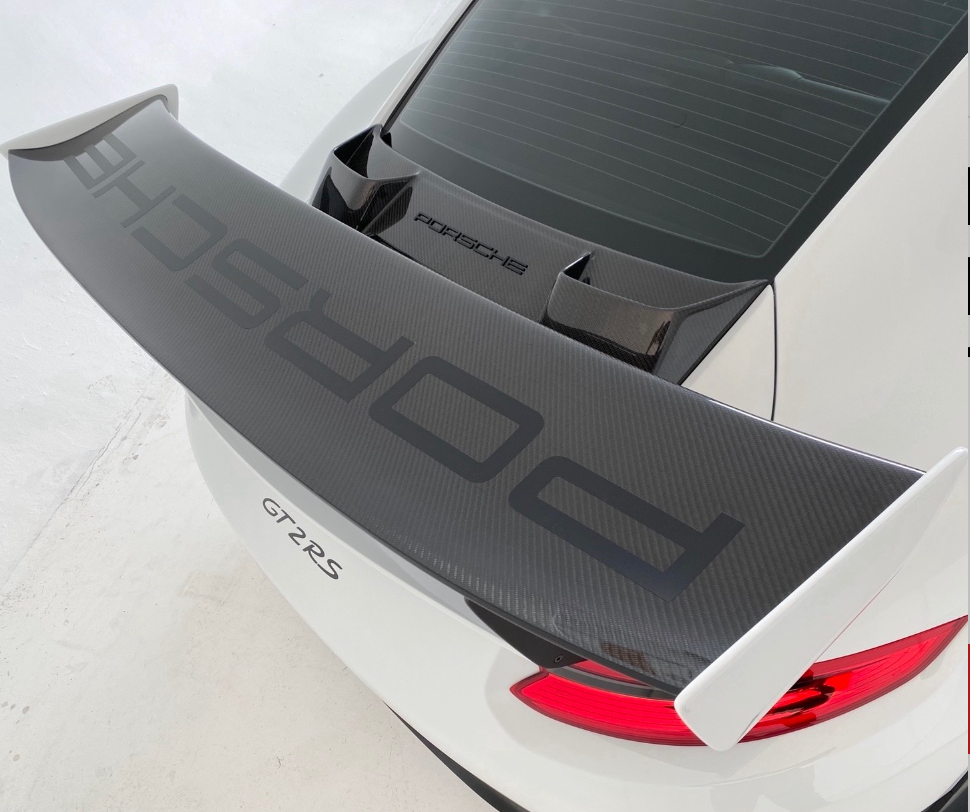 PORSCHE WICKED GT2 RS CARBON FIBER SPOILER WING, WITH DUAL CARBON AIR RAM INTAKES, AND OEM ATTACHMENTS