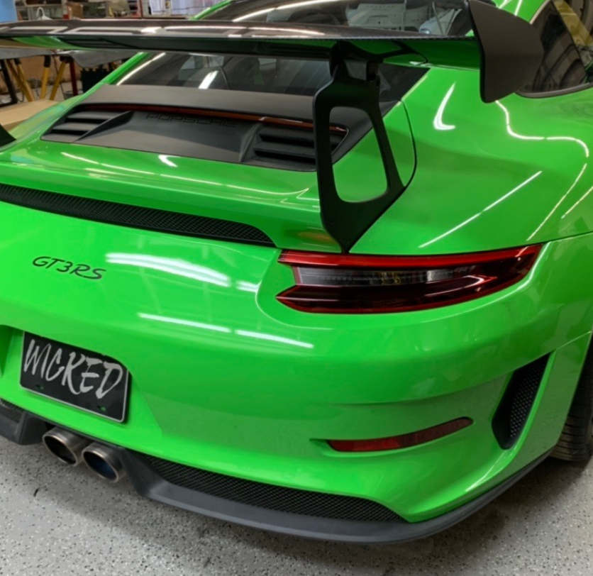 PORSCHE WICKED GT3 RS CARBON FIBER SPOILER WING, WITH CENTER AIR RAM INTAKES SYSTEM, AND OEM ATTACHMENTS