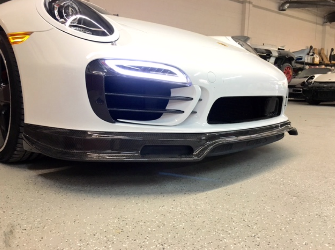 PORSCHE 991 TURBO AND TURBO S CARBON FIBER FRONT BUMPER LOWER SPOILER VALANCE